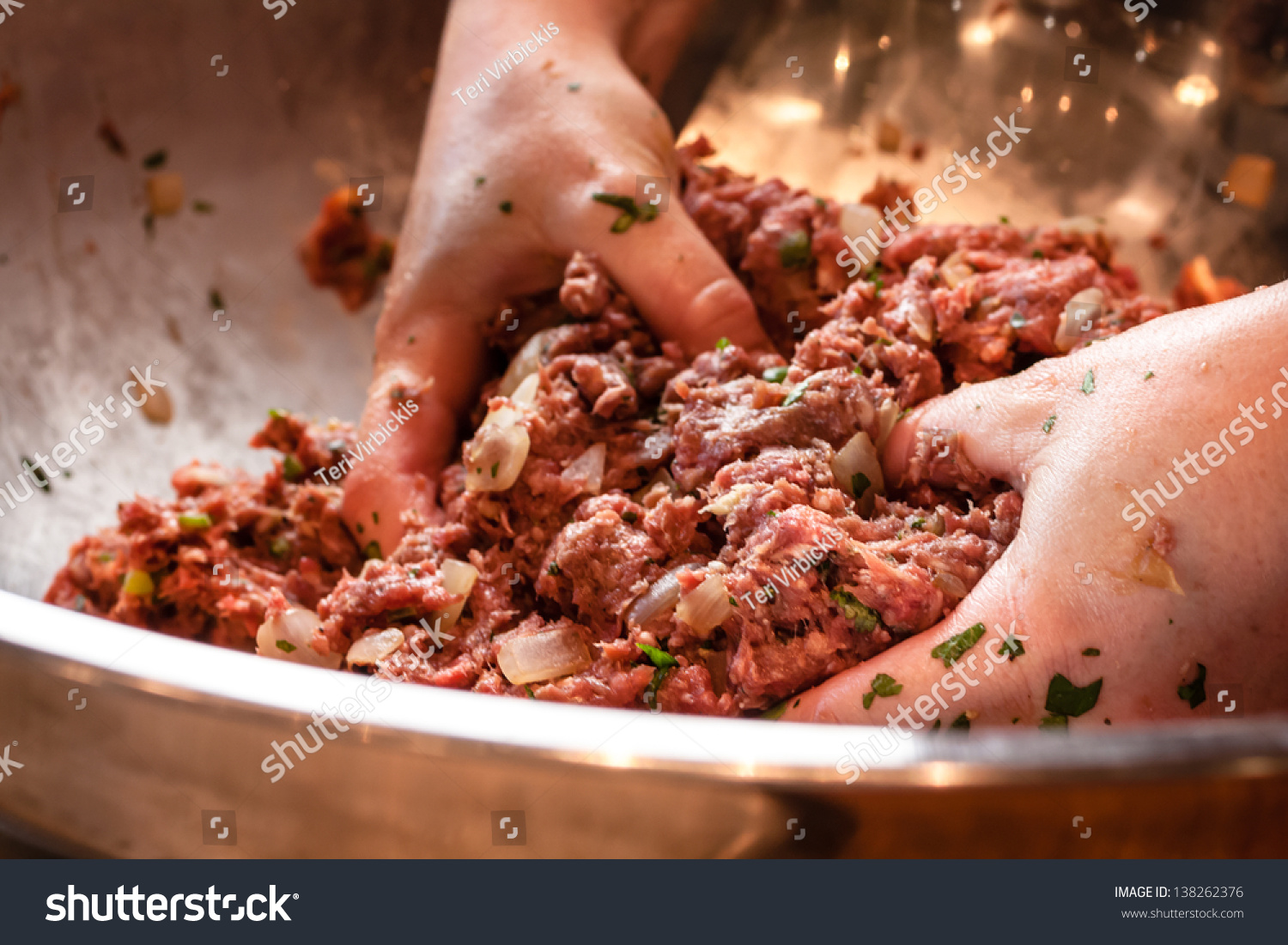 Pair Hand Mixing Raw Ground Beef Stock Photo (Edit Now) 138262376