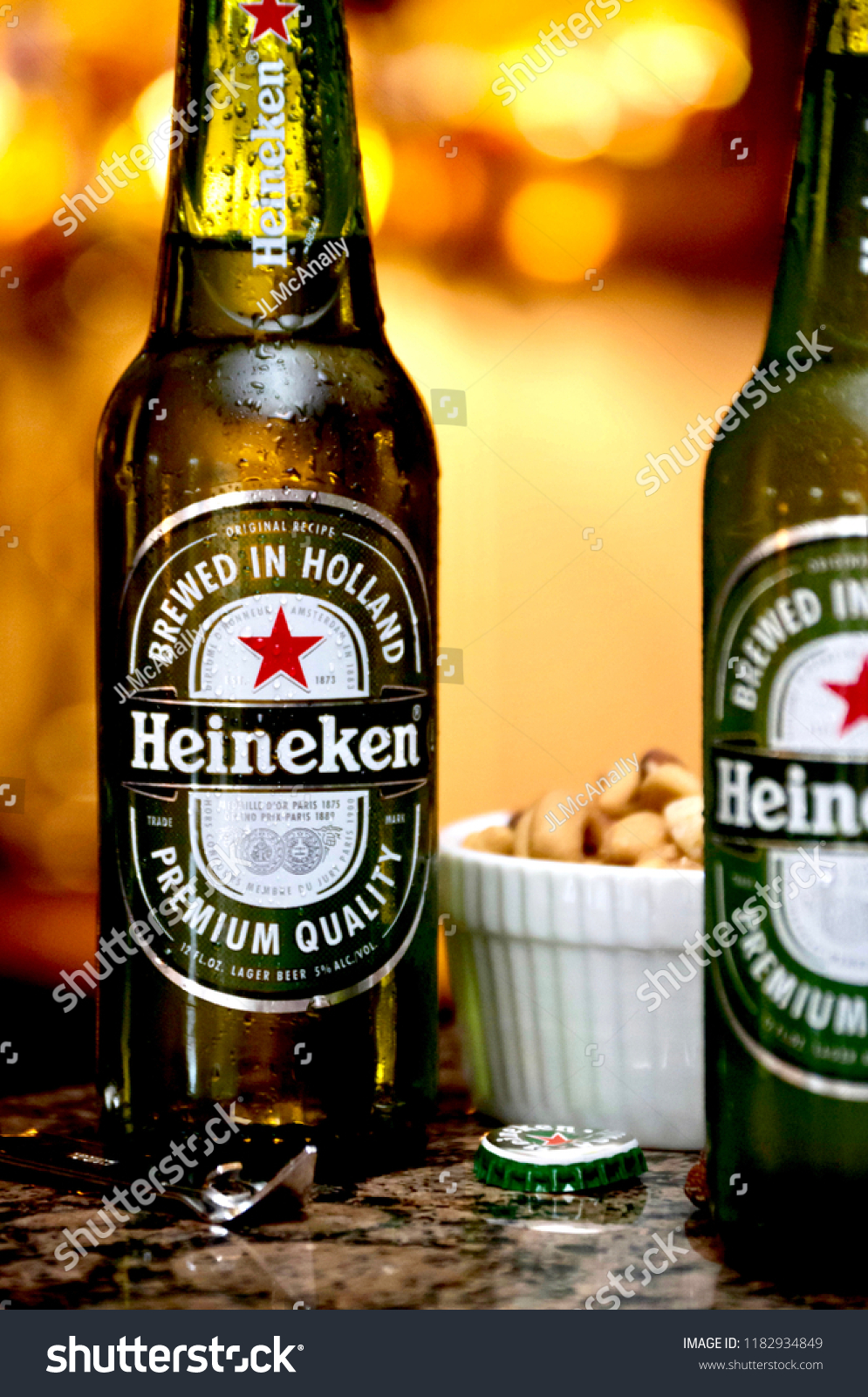 Pair Heineken Beer Bottles Bowl Mixed Stock Photo Edit Now