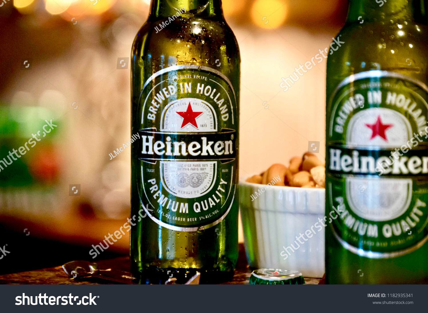 Pair Heineken Beer Bottles Bowl Mixed Stock Photo Edit Now