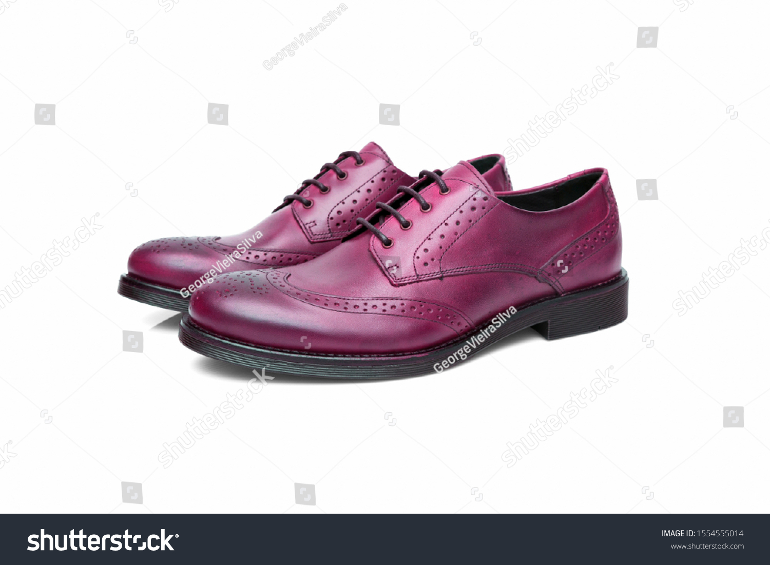 Pair Male Pink Leather Shoes On Stock 