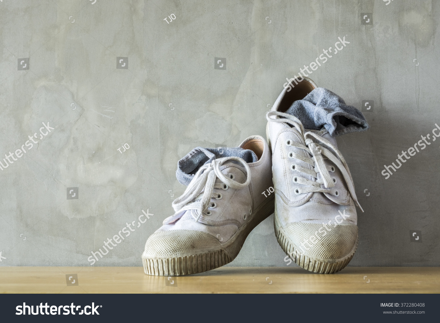 Pair Old Used White Sneakers Gray Stock 