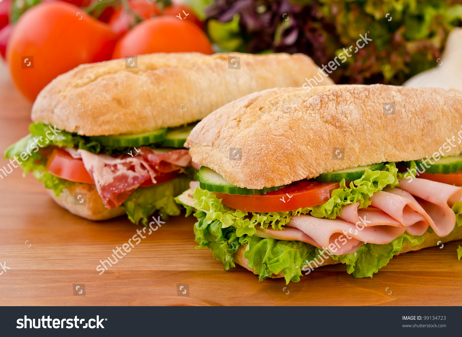 Pair Sandwiches Filled Salami Chicken Breast Stock Photo 99134723 ...