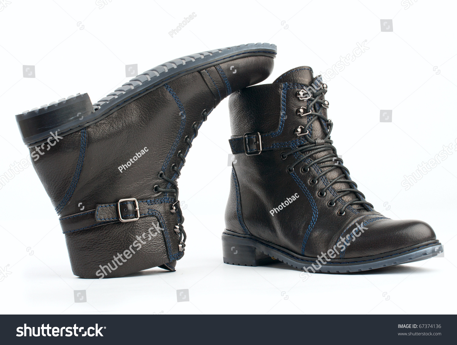 Pair Of Winter Leather Boots Isolated On White Background Stock Photo ...