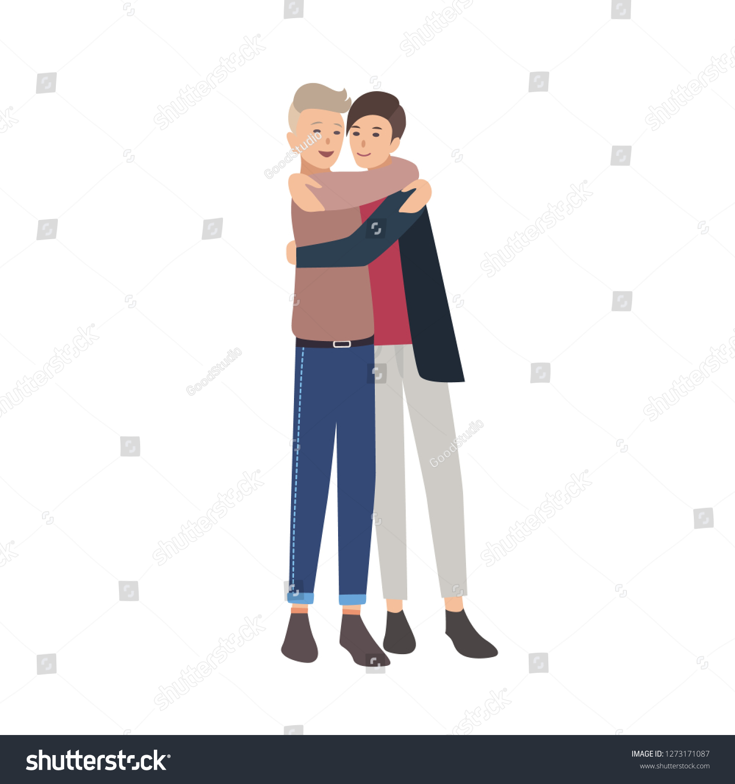 Pair Young Men Standing Together Hugging 스톡 일러스트 1273171087 Shutterstock