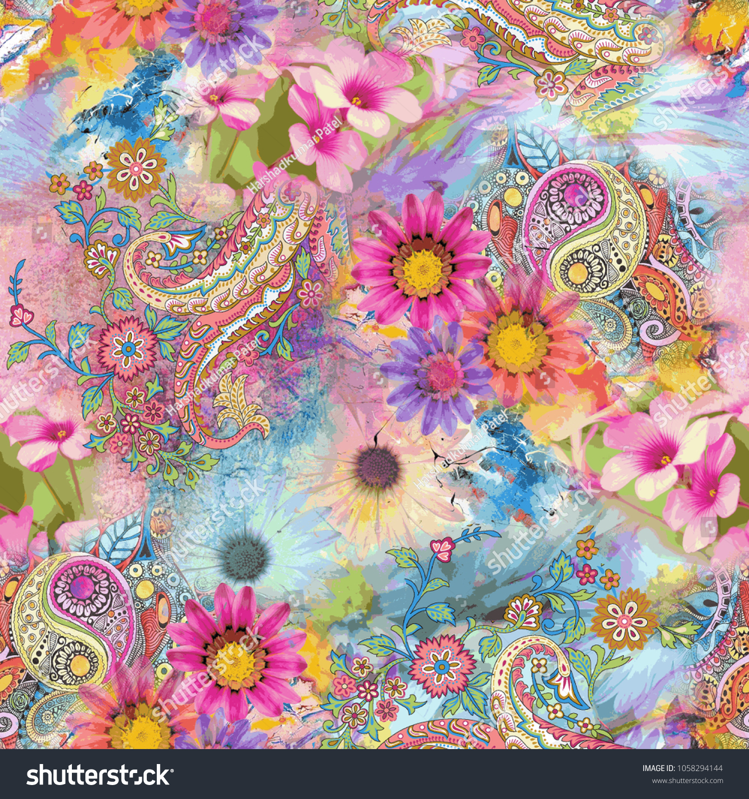 Paisley Seamless Pattern With Flower Pattern Paisley Seamless Pattern With Flower Pattern