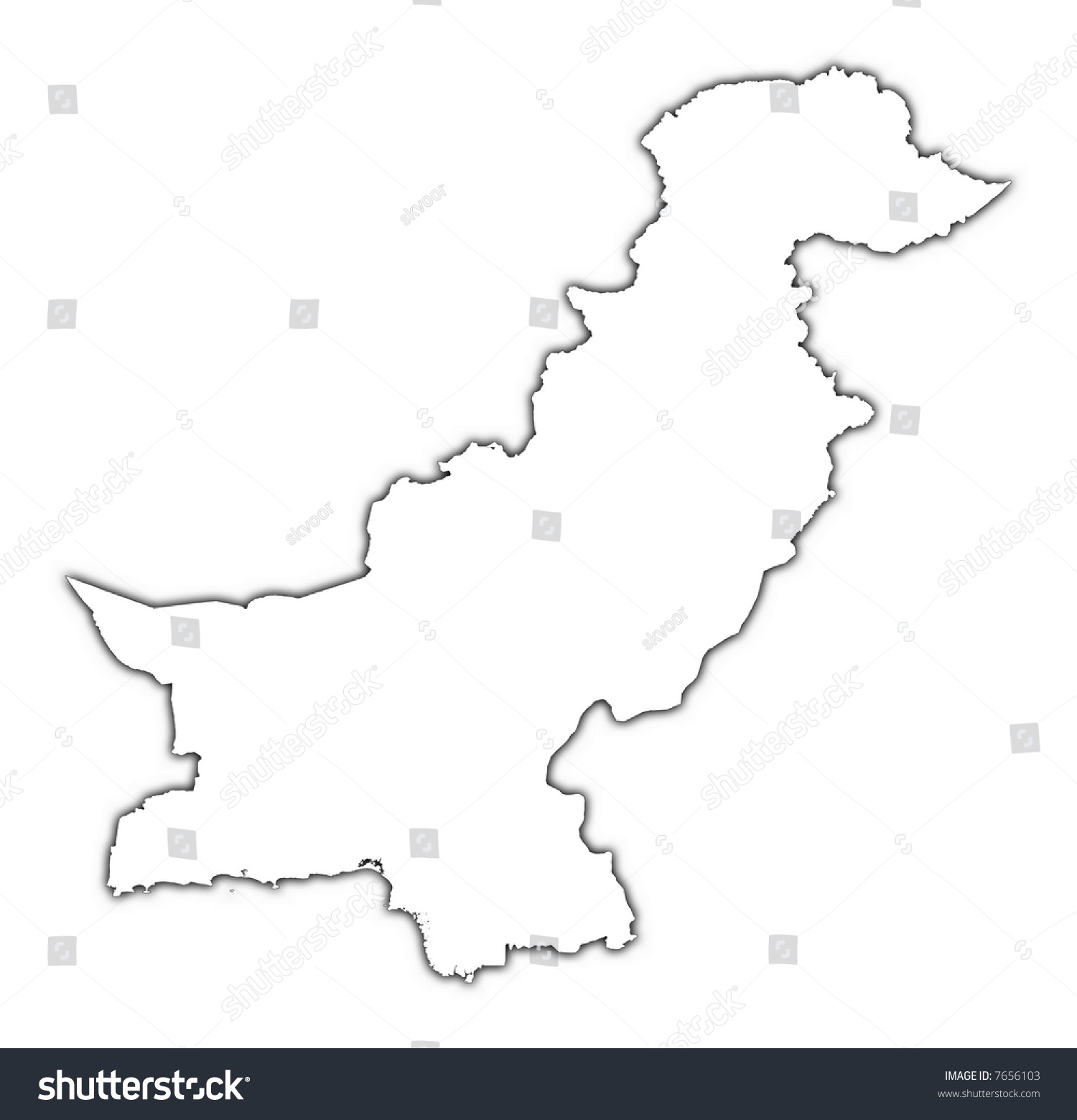 Pakistan Outline Map With Shadow. Detailed, Mercator Projection. Stock ...