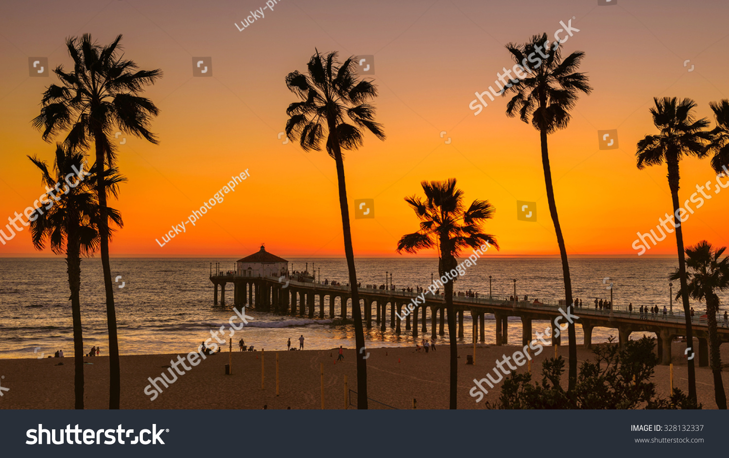 Palm Trees On Manhattan Beach Sunset Stock Photo (Edit Now) 328132337