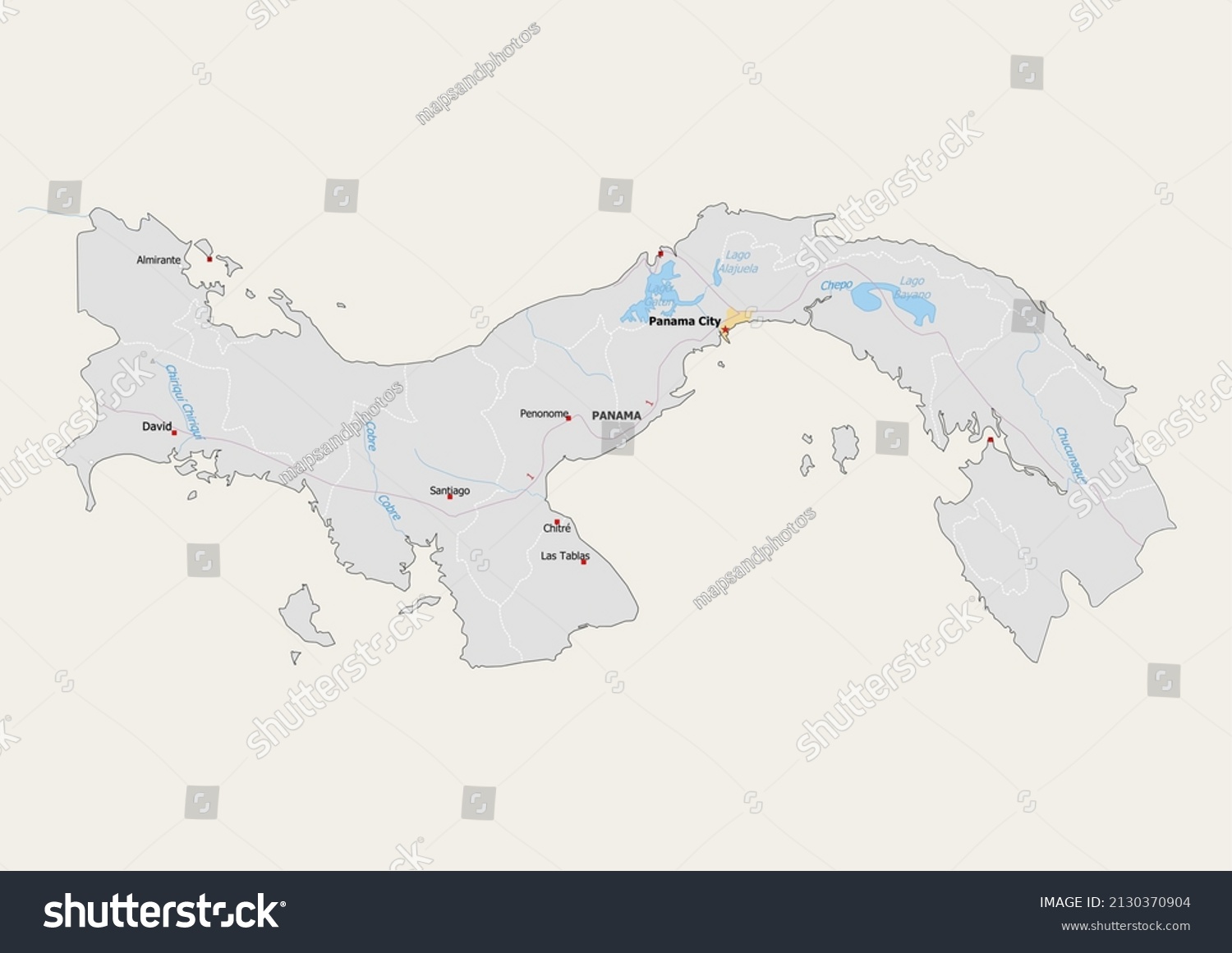 Panama Political Map Capital National Borders Stock Illustration   Stock Photo Panama Political Map With Capital National Borders Important Cities Rivers And Lakes Detailed 2130370904 