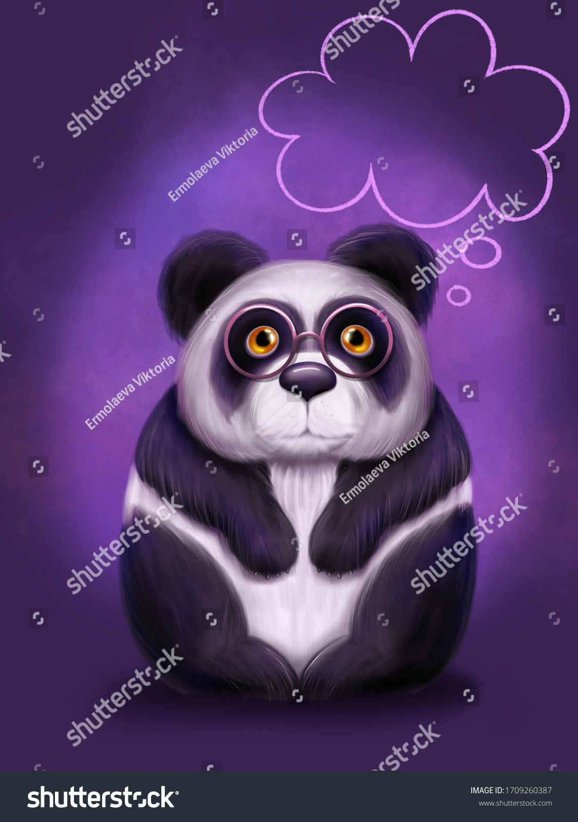 紫の背景にパンダのかわいい竹の熊と泡のスピーチ プロクリエートのイラスト のイラスト素材