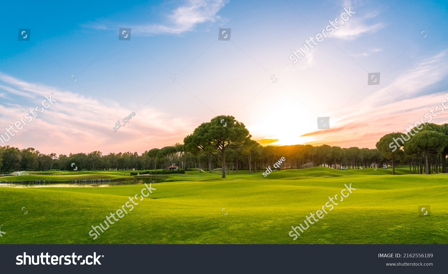 Panorama Golf Course Sunset Beautiful Sky Stock Photo 2162556189