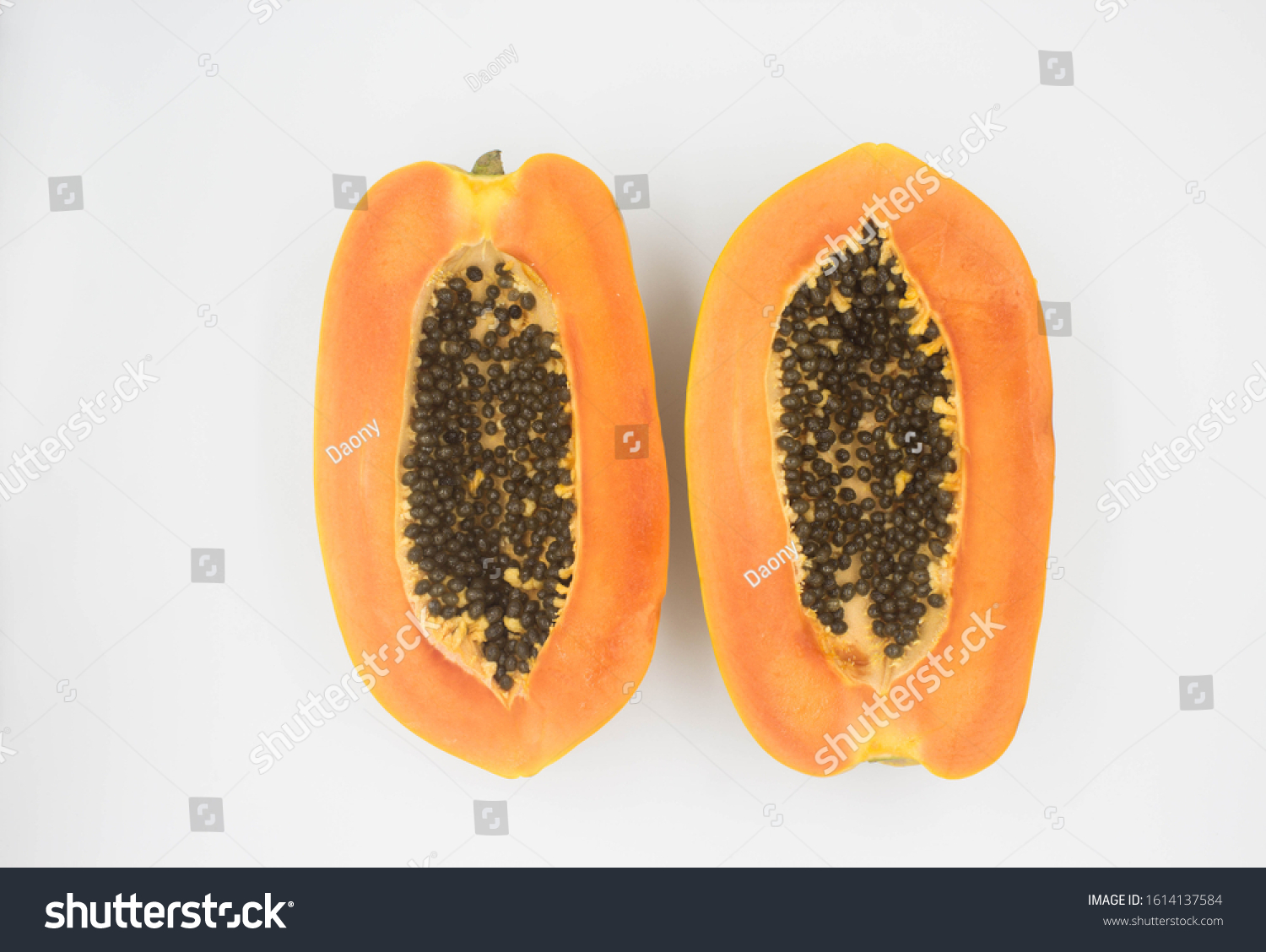 Papaya Cut Half Lengthwise On White Stock Photo Edit Now