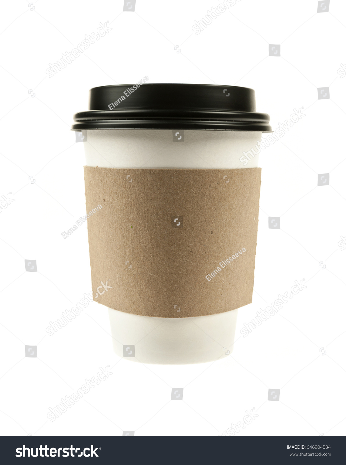 Paper Coffee Cup With Plastic Lid And Cardboard Sleeve Isolated On White Background Paper Coffee Cup With Plastic Lid And Cardboard Sleeve Isolated On White Background