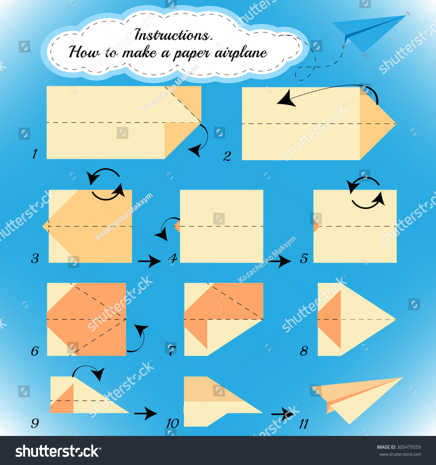 Paper Plane Tutorial Step By Step Stock Illustration 305479559
