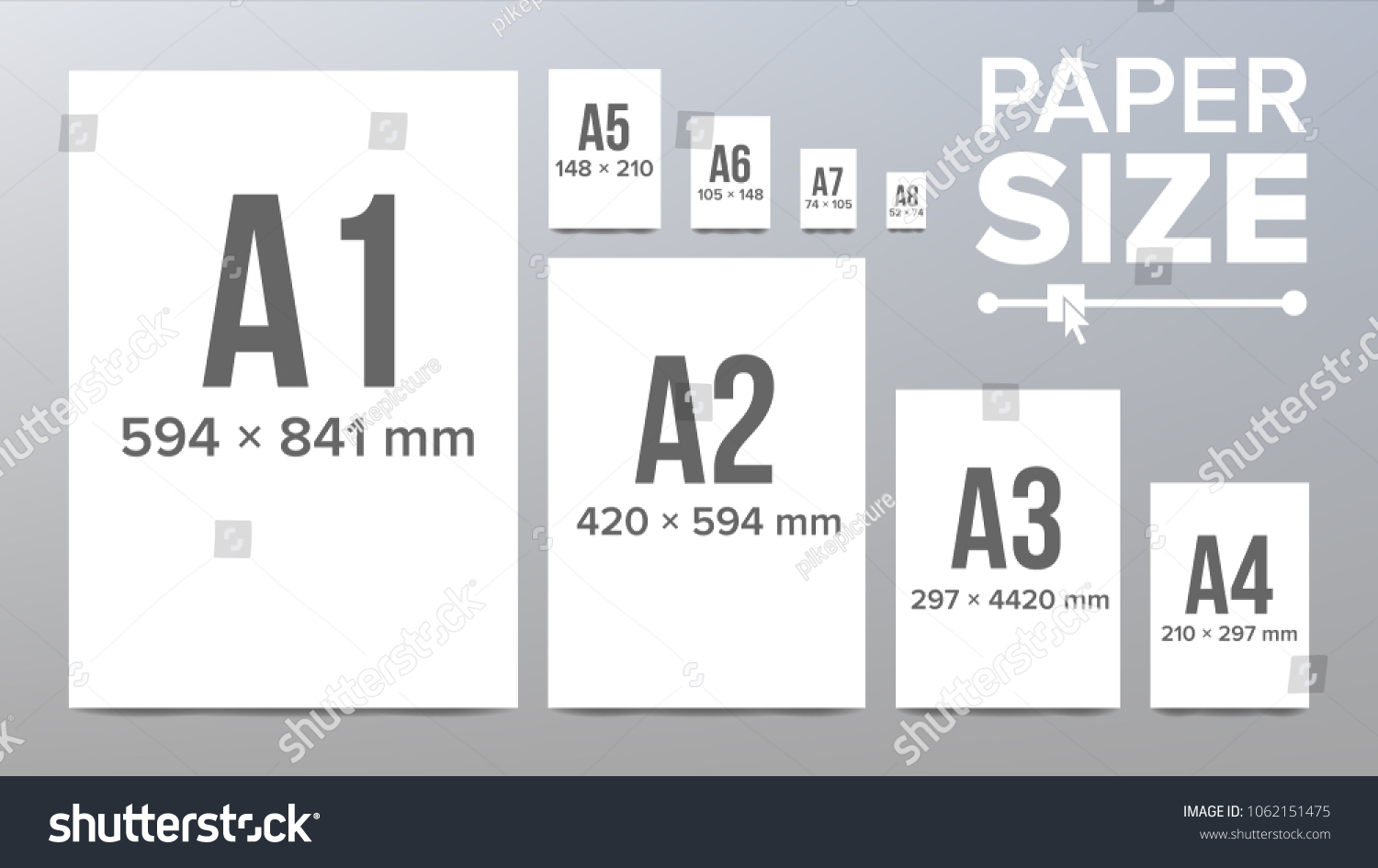 Paper Sizes Vector A1 A2 A3 Vector (Royalty Free) 1062149534
