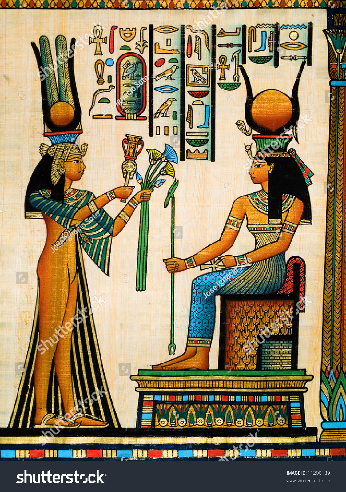 Papyrus Showing Queen Nefertari Making An Offering To Isis. Copy Of A ...