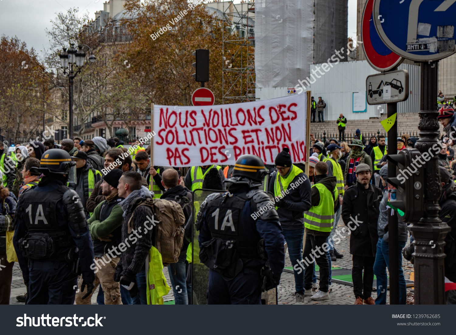 Parisfrance 11242018 Protest Yellow Vests Gilets Stock Photo