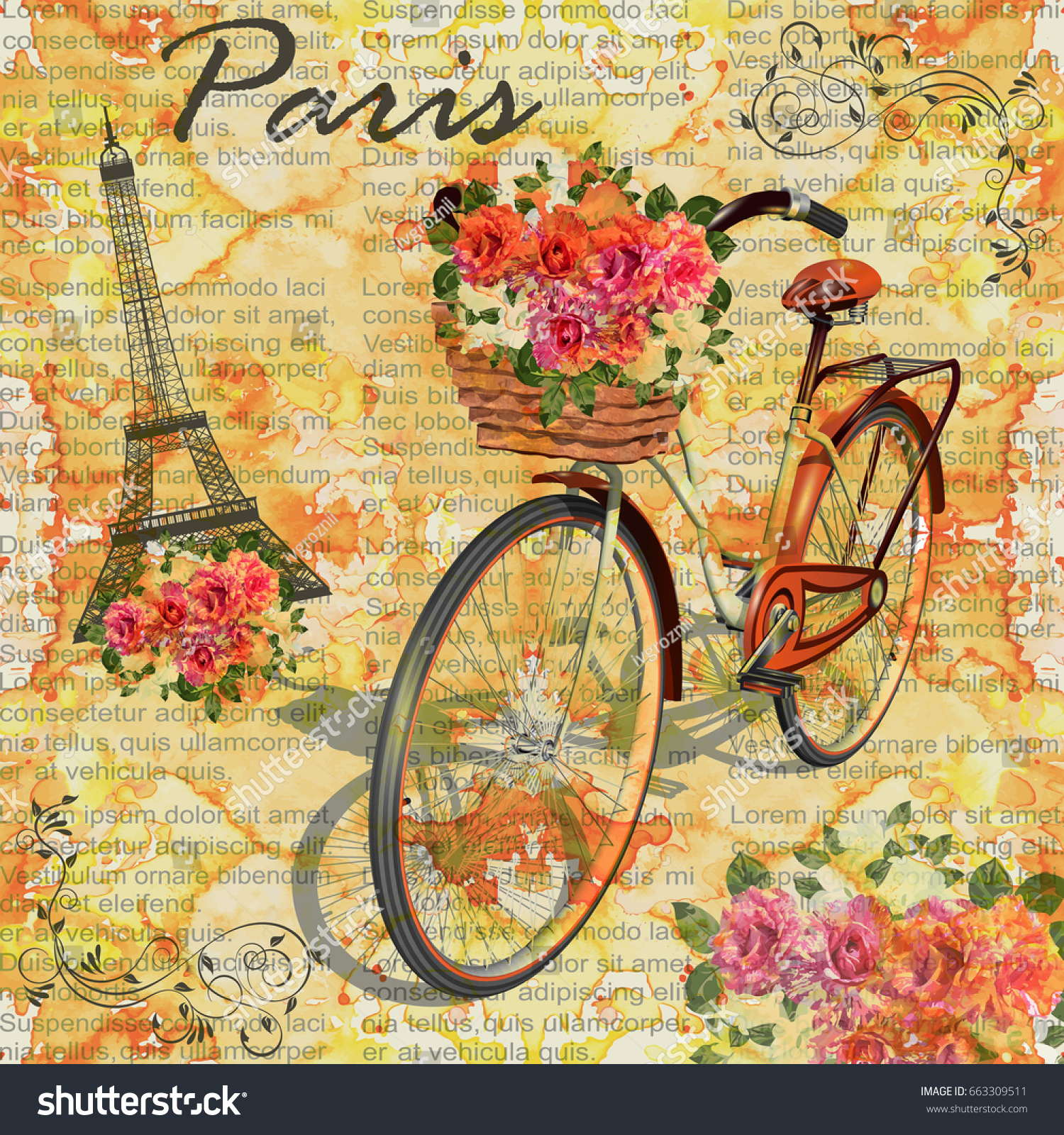 Paris Vintage Posternewspaper Background Stock Illustration 663309511