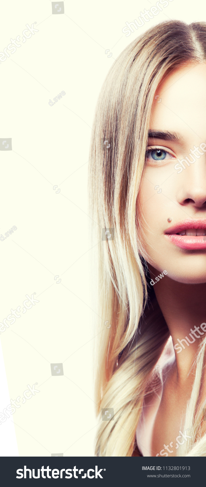 Part Girl Face Blonde Hair Blue Stock Photo Edit Now 1132801913