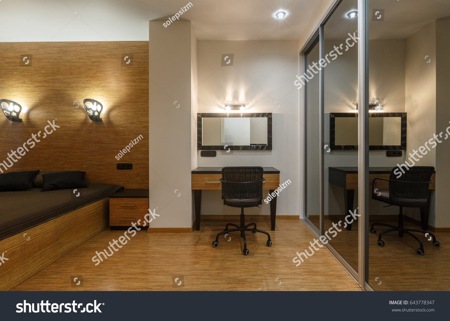 Part Master Bedroom Luxury Apartment Wooden Stock Photo