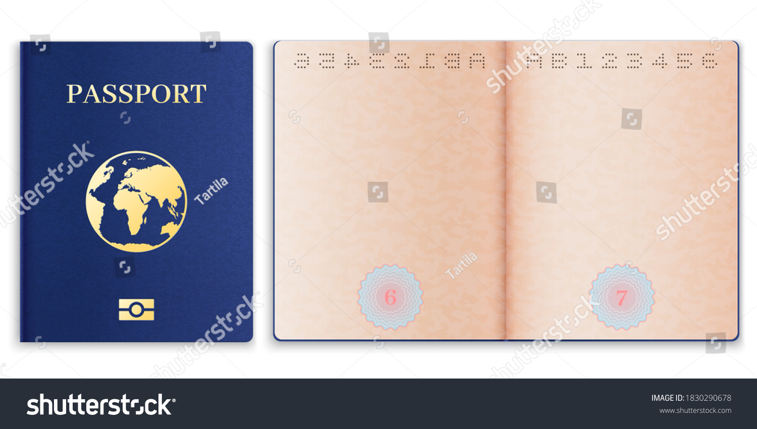 Passport Mockup Realistic Blank Open Pages Stock Illustration