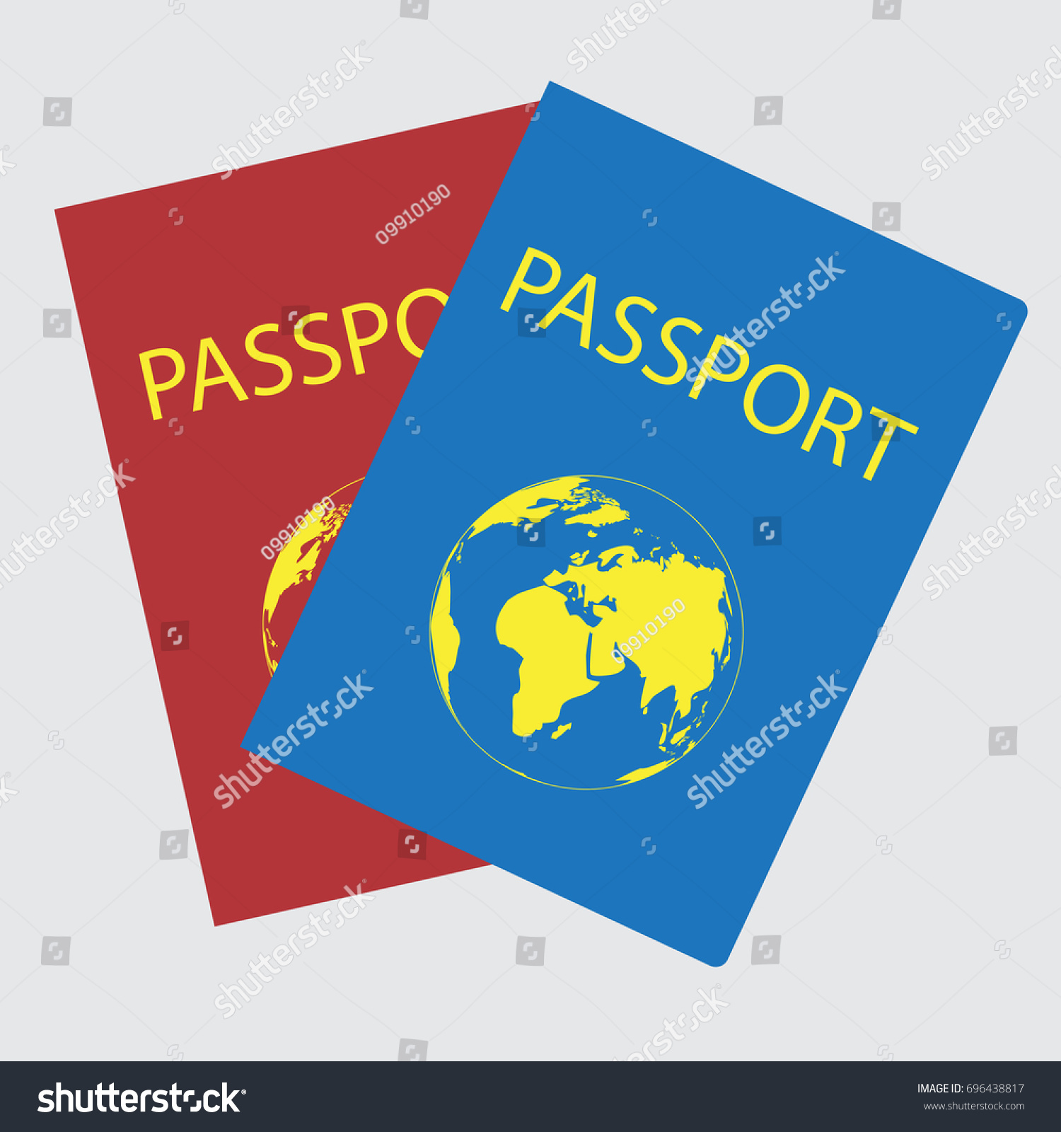 Passports World Map Red Blue Passports Stock Illustration 696438817