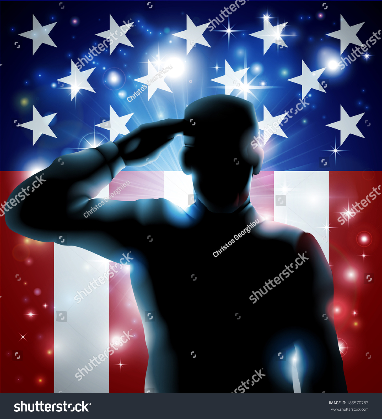 Patriotic Soldier Veteran Saluting Front American Stock Illustration ...