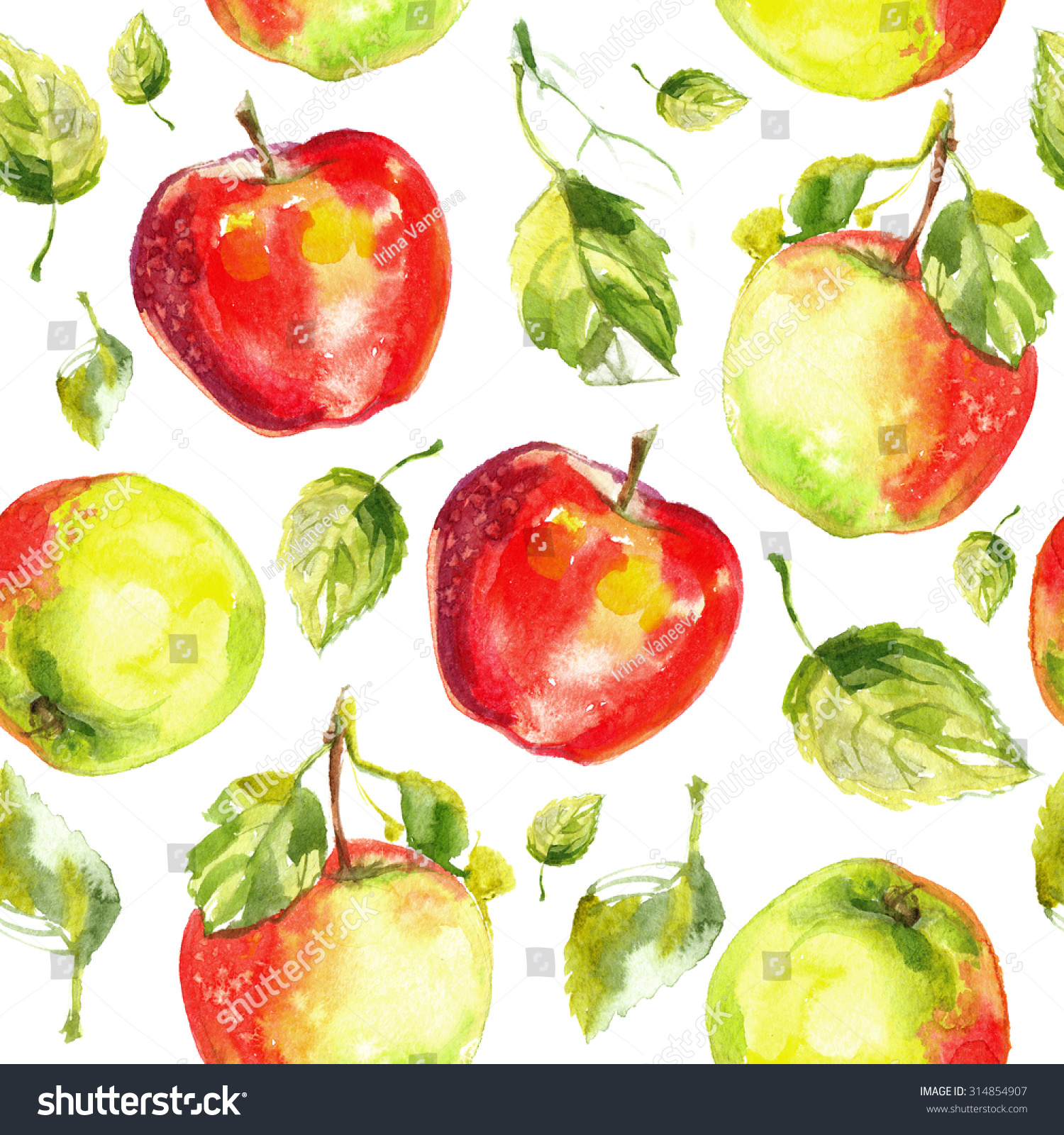 Pattern Apples Painted Watercolors On White Stock Illustration 314854907