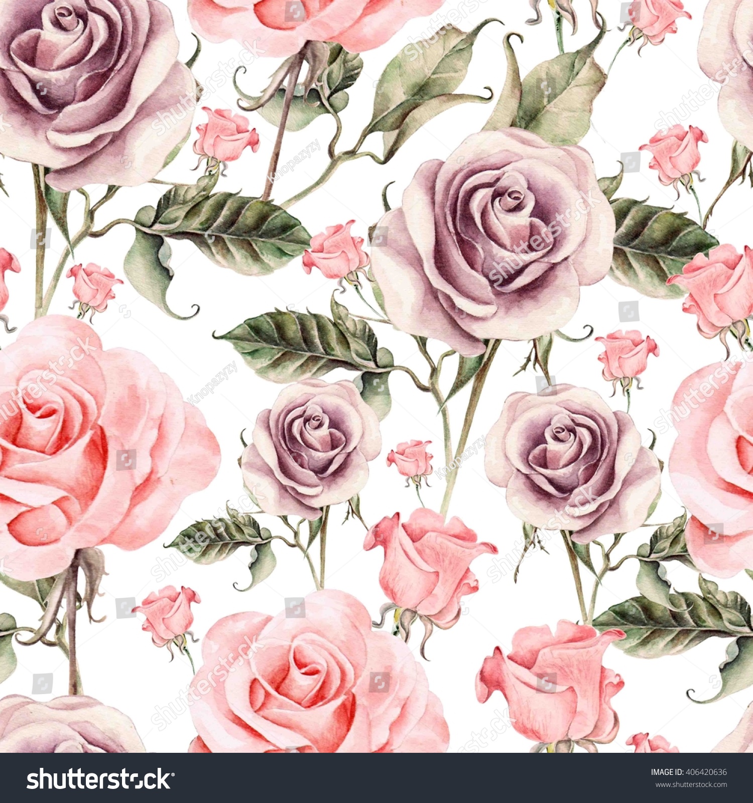 Pattern Watercolor Realistic Rose Illustration Stock Illustration ...