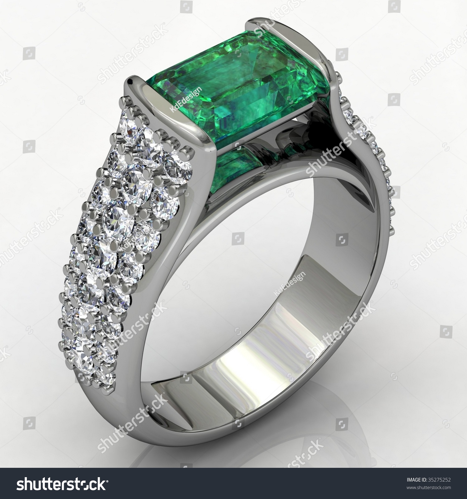 Pave Diamond And Emerald Ring Stock Photo 35275252 : Shutterstock