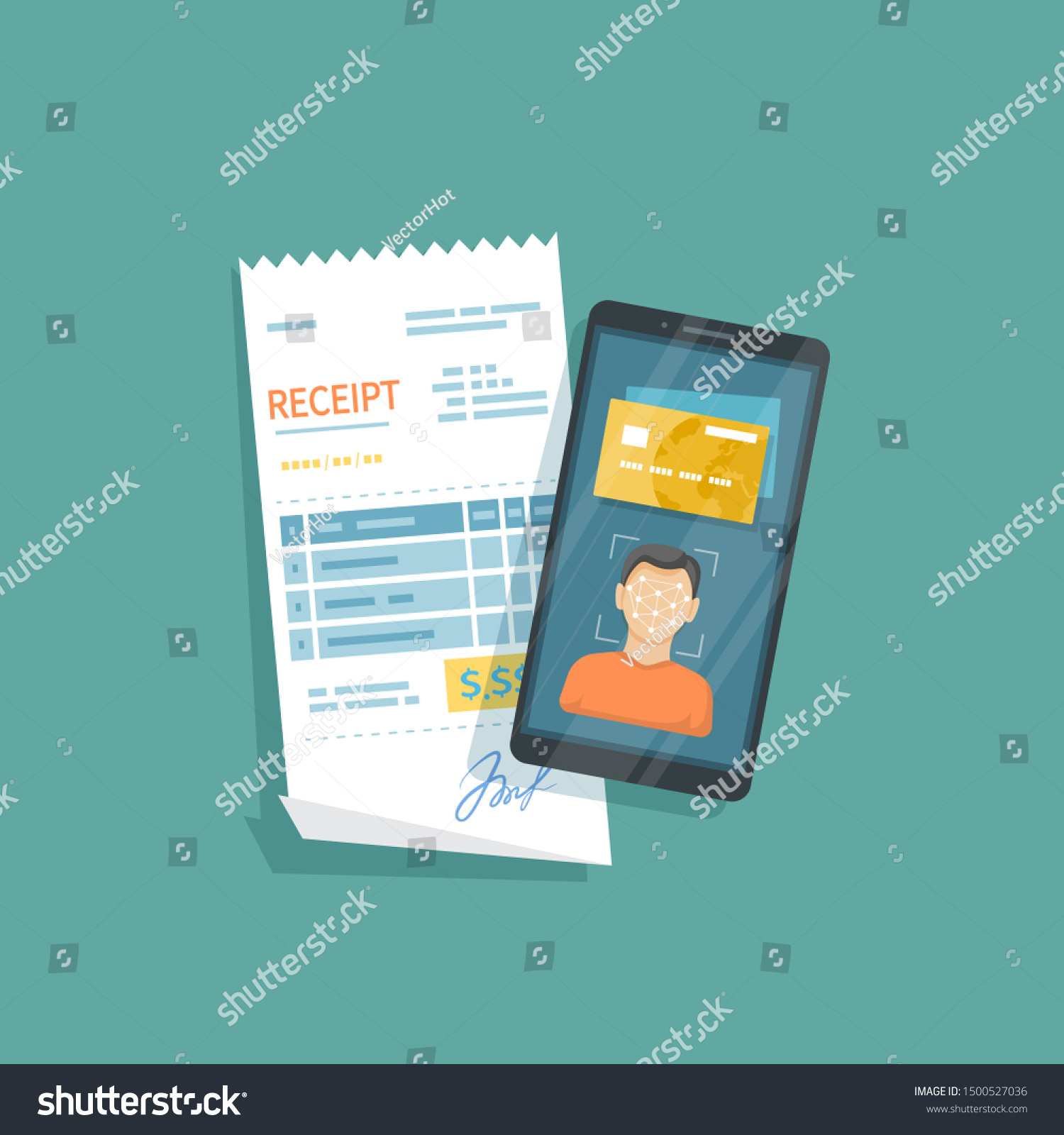 Payment Goods Services Using Face Recognition Stock Illustration ...