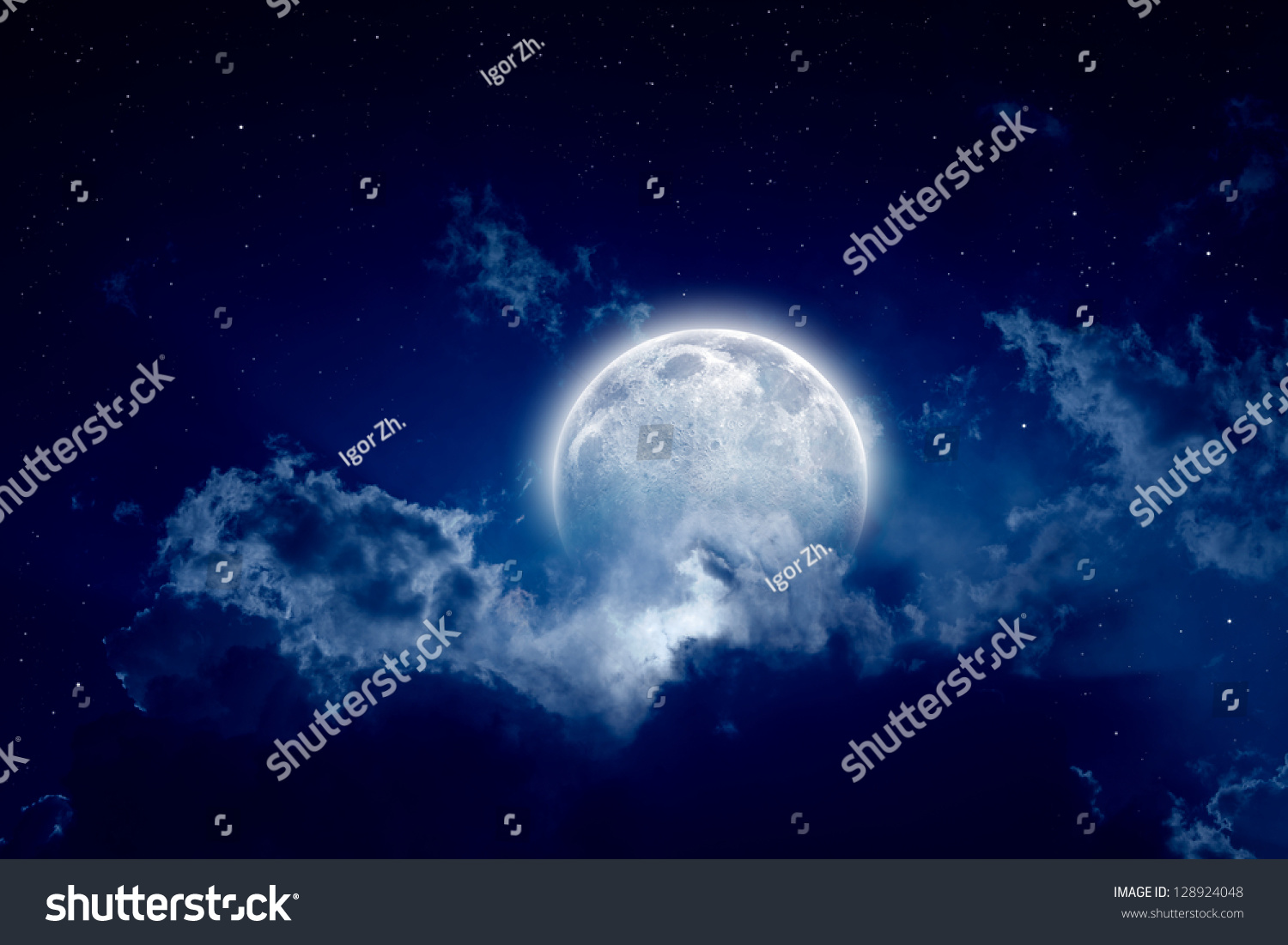 Peaceful Background Night Sky Full Moon Stock Illustration