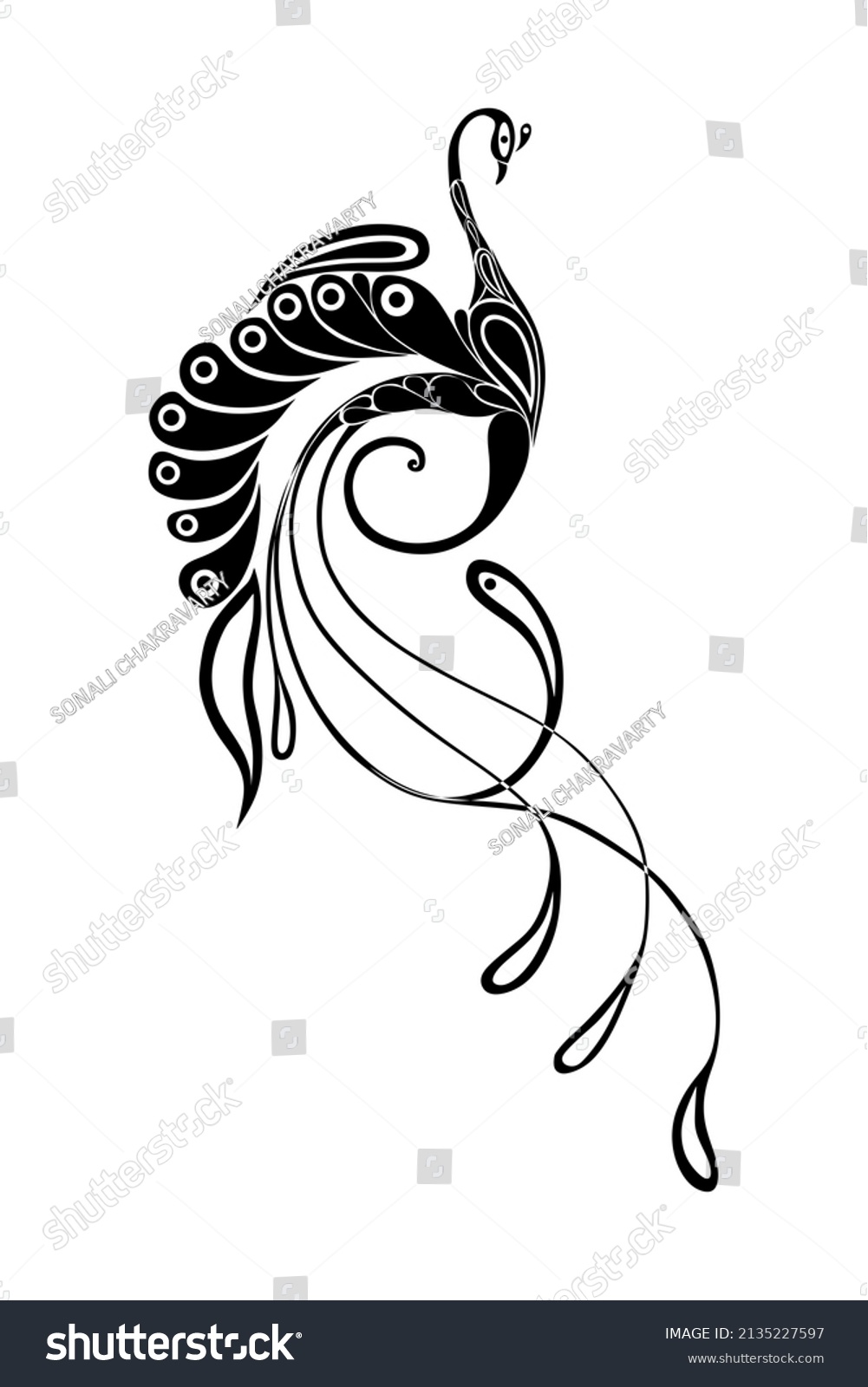 Peacock Stencil Design Black Doodle Print Stock Illustration 2135227597 ...