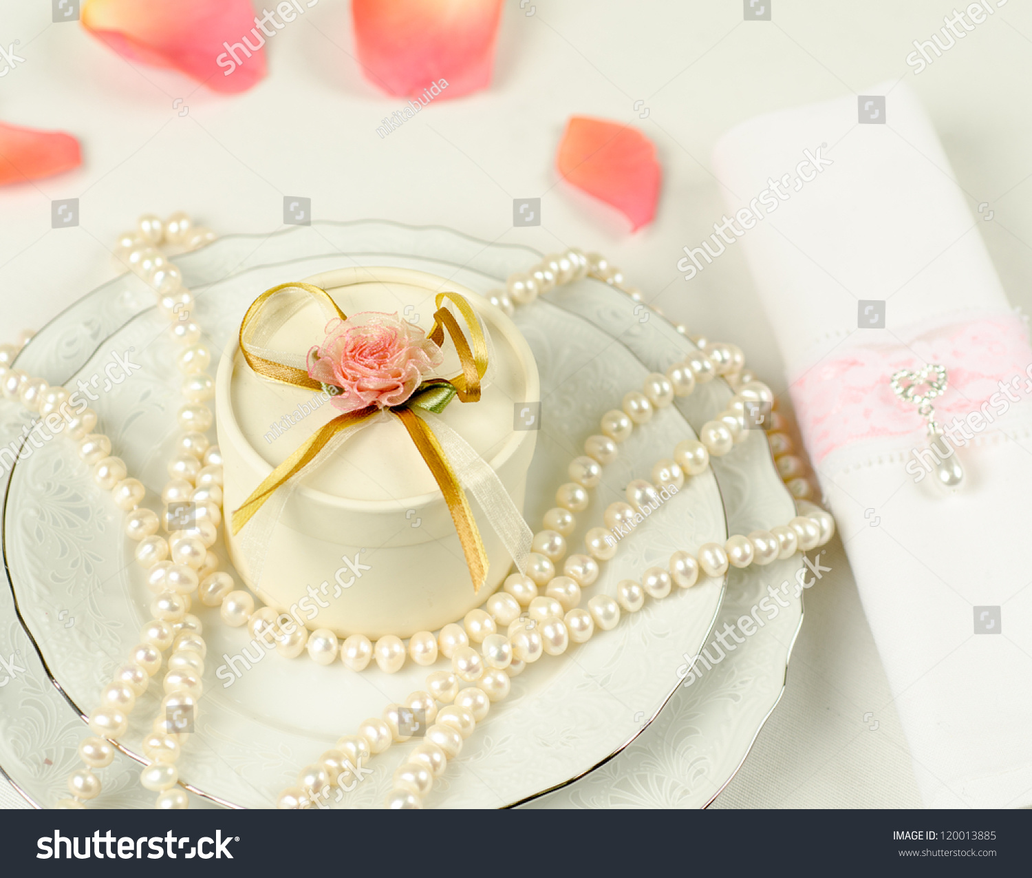 Pearls Flower Petals Decoration Wedding Table Stock Photo Edit