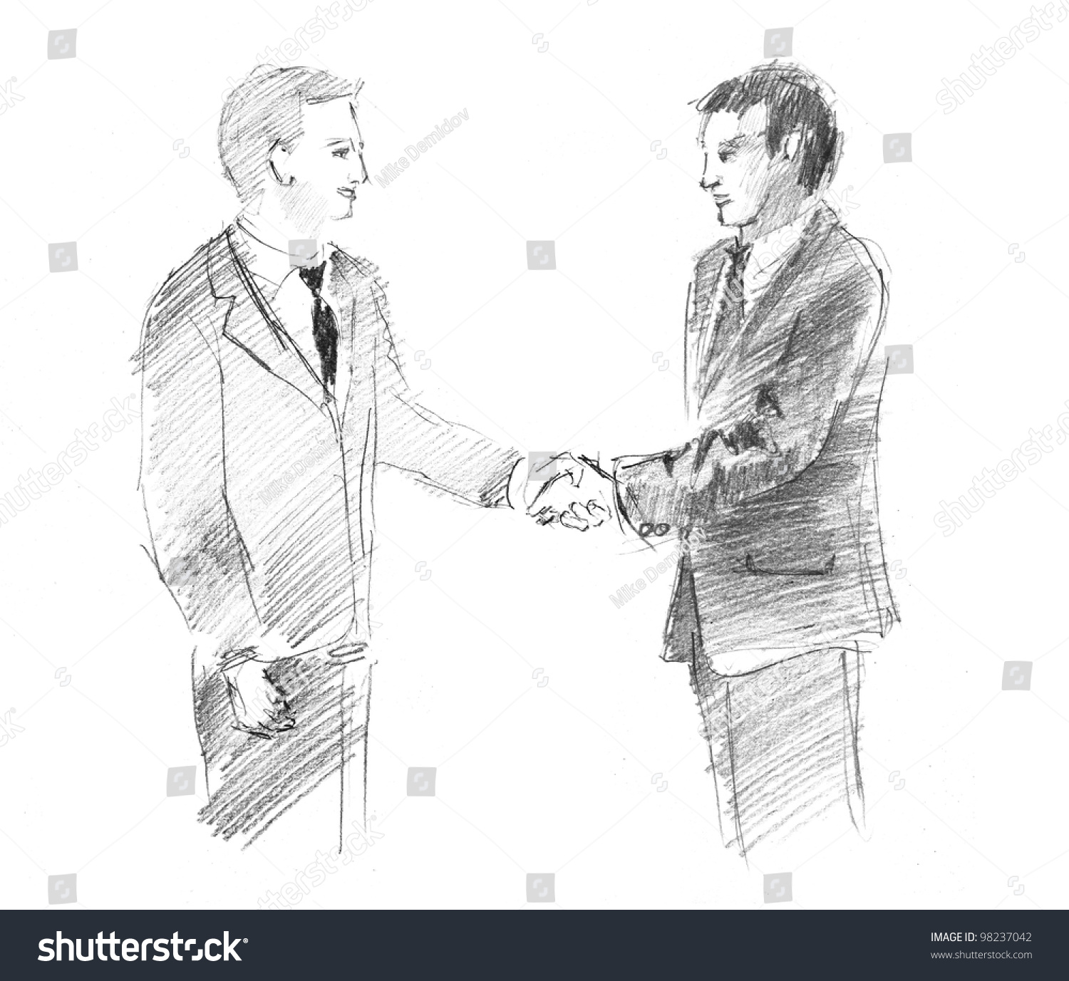 Pencil Drawing Two Businessmen Shaking Hands ภาพประกอบสต็อก 98237042