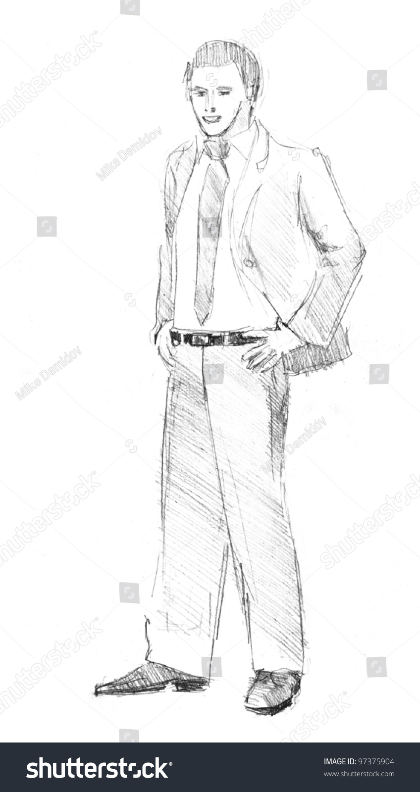 Pencil Drawing Young Business Man Stock Illustration 97375904