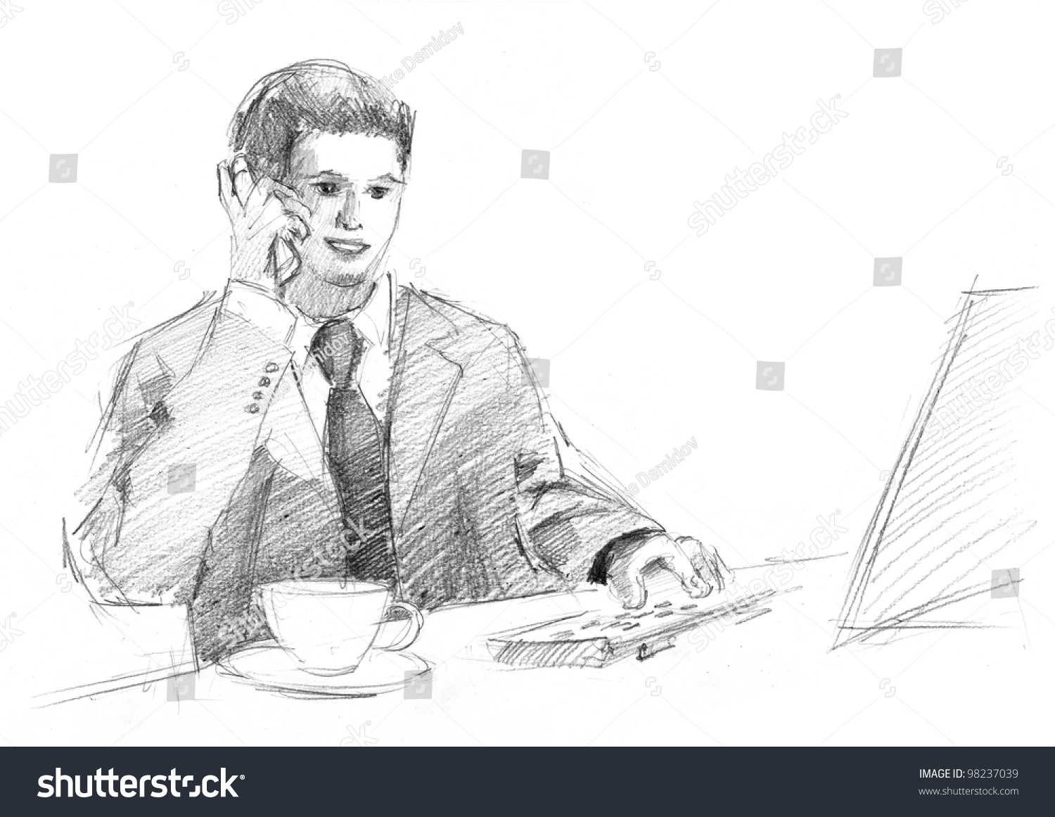 Pencil Drawing Young Manager Front Screen Stock Illustration 98237039 ...