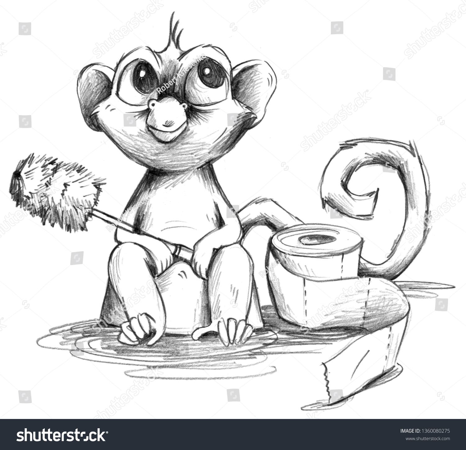 Pencil Drawing Monkey Baby On Toilets Stock Illustration Shutterstock