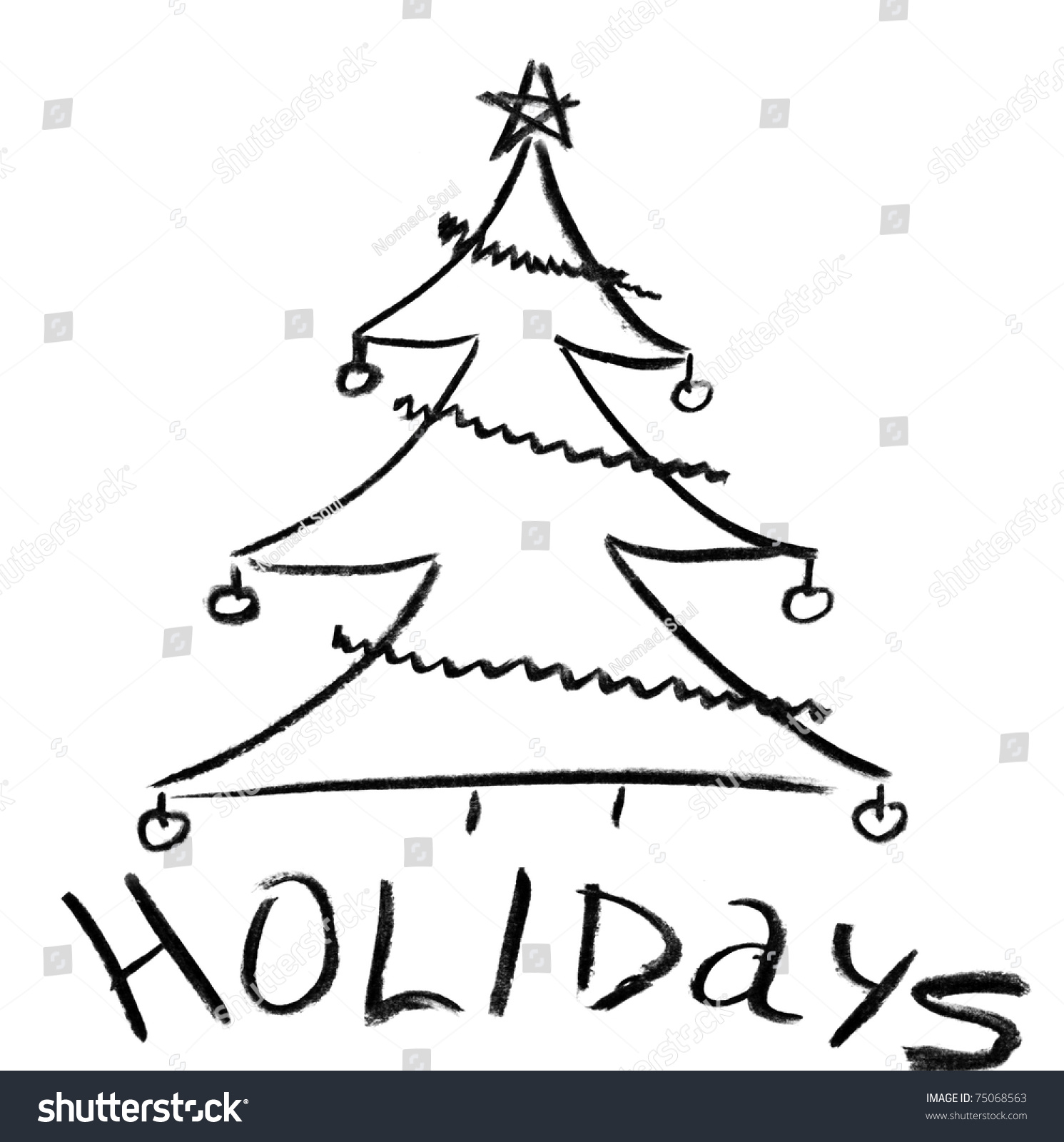 Pencil Sketch Christmas Tree Ornaments Stock Photo Edit Now