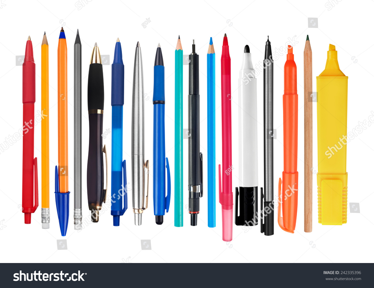 Pens Pencils On White Background Stock Photo 242335396 | Shutterstock