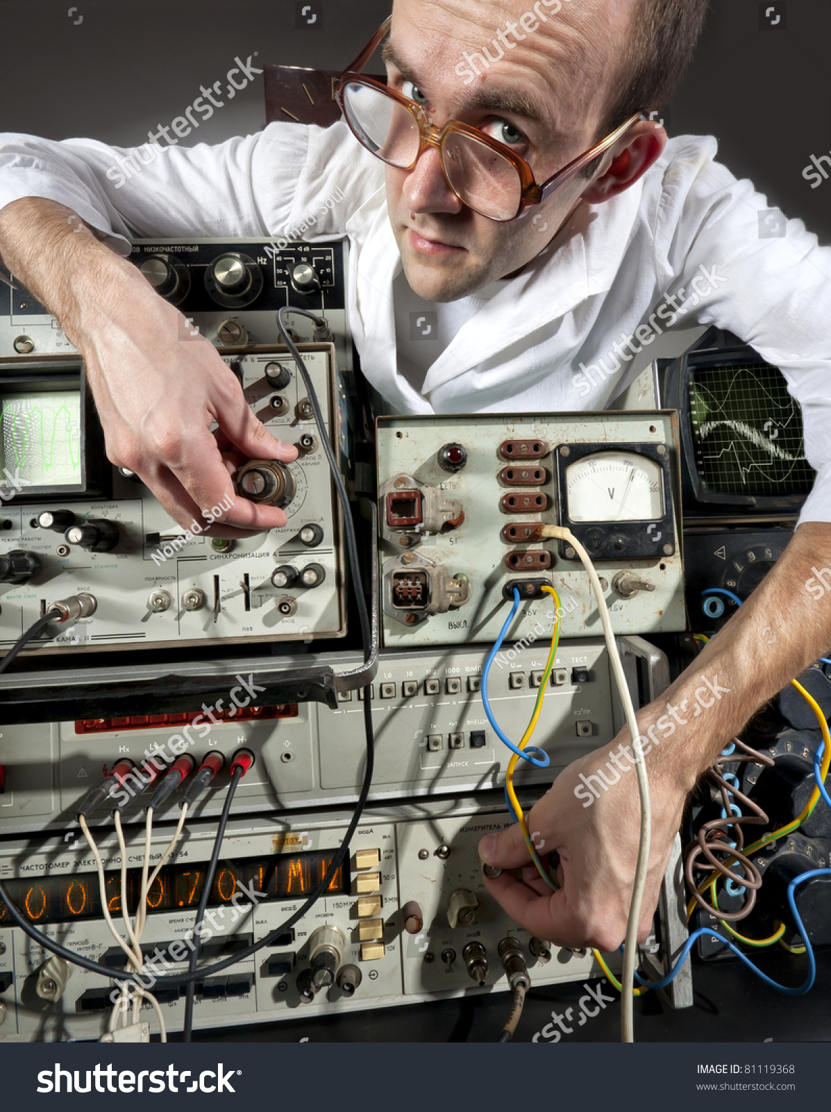  Gray Classic  Template Design Featuring Pensive Scientist Working at Vintage