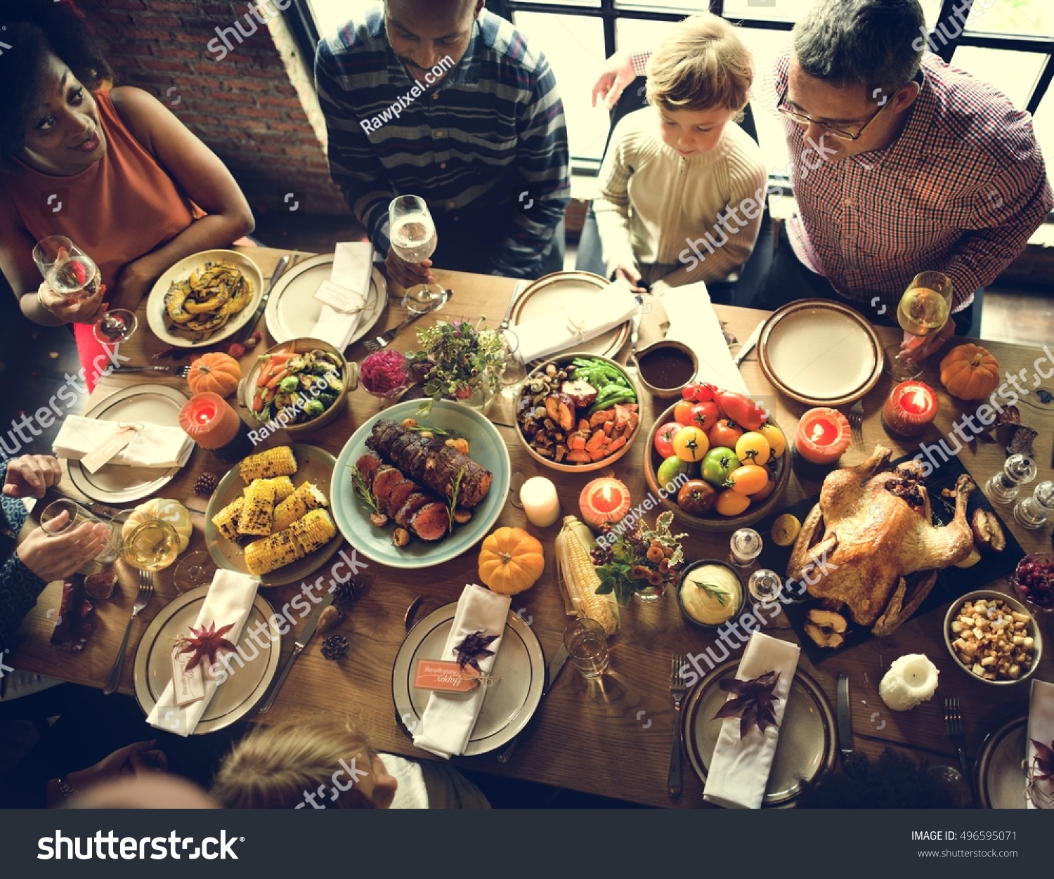 People Celebrating Thanksgiving Holiday Tradition Concept Stock Photo