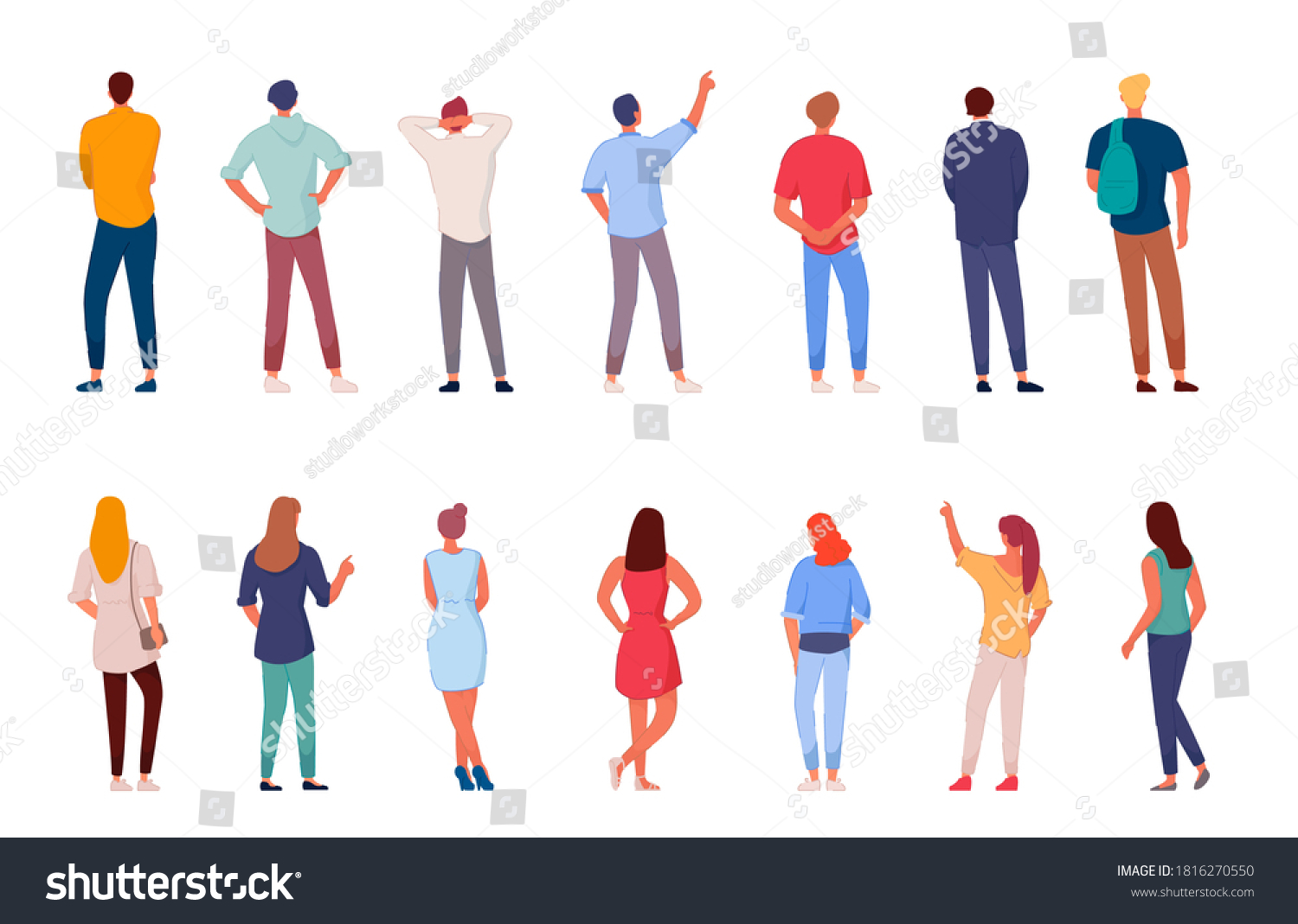 People Character Man Woman View Back Stock Illustration 1816270550 ...