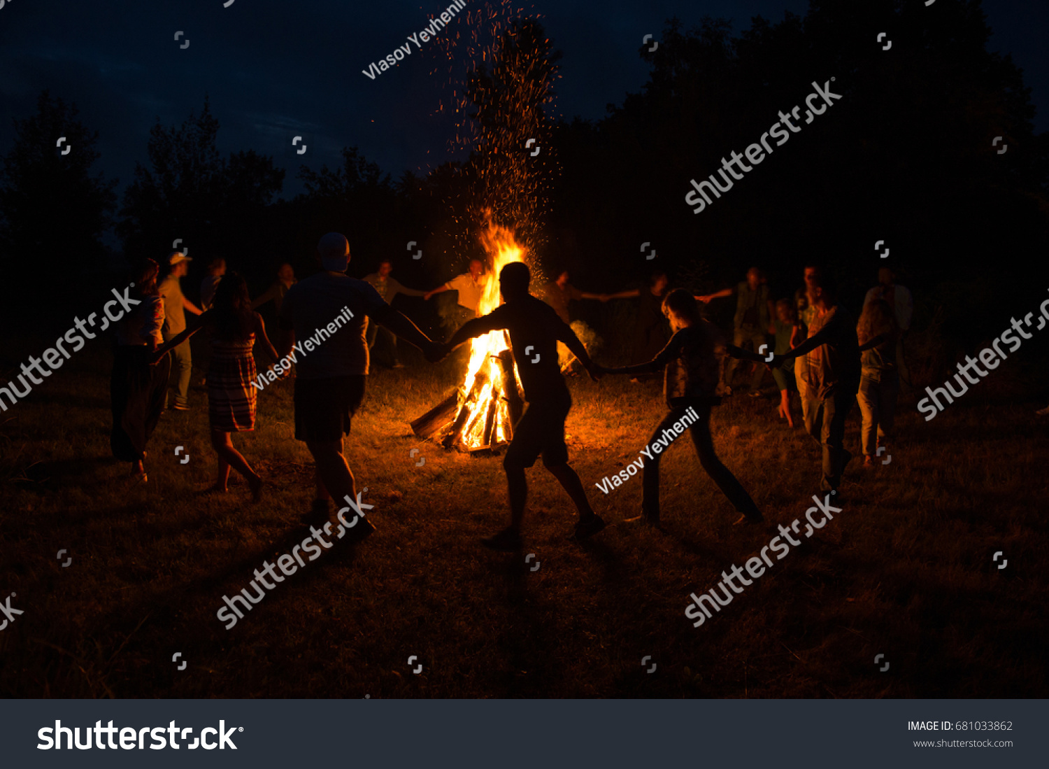 People Dance Around Campfire People Dance Stock Photo 681033862