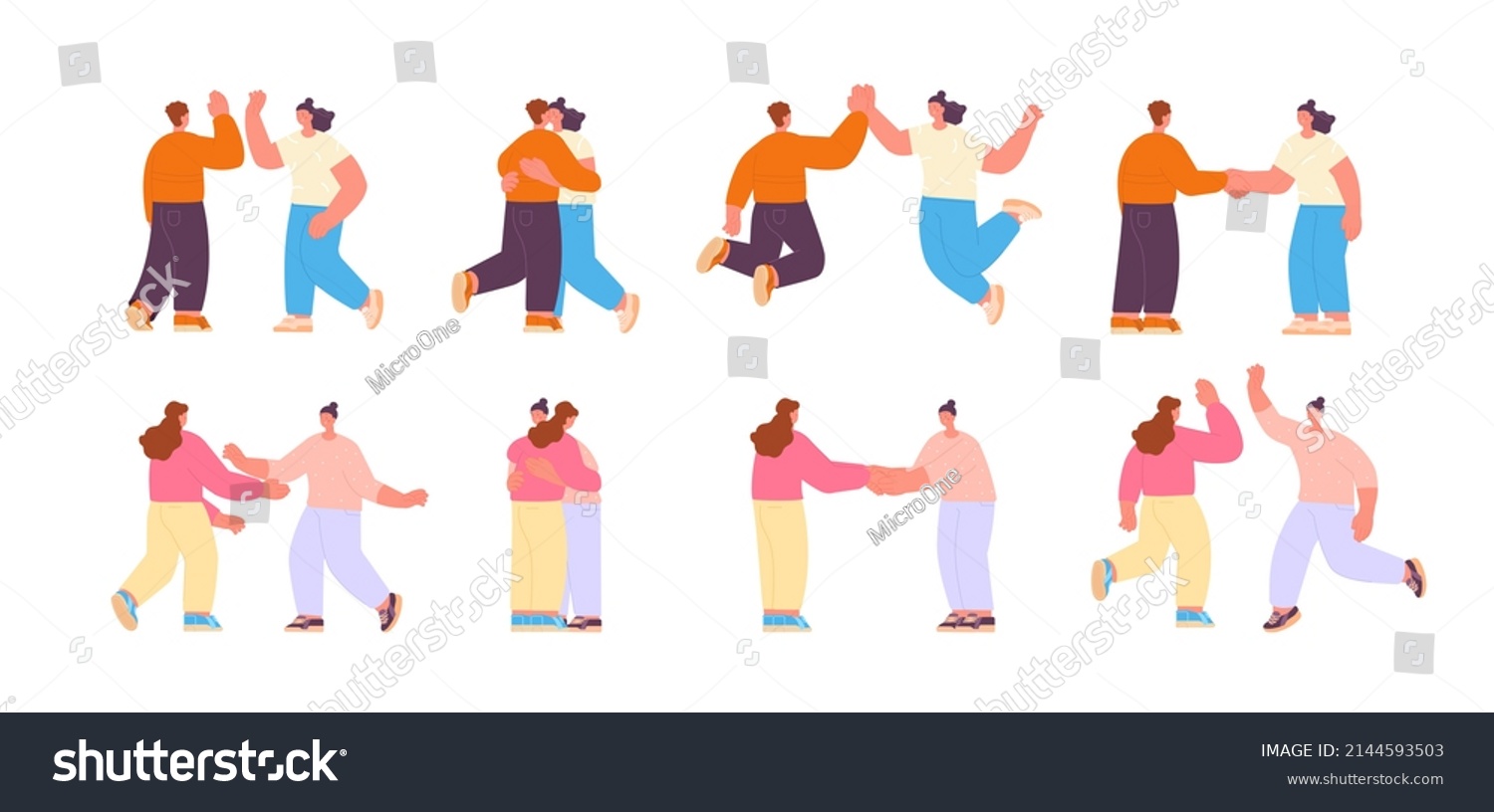 People Greetings Characters Waving Hands Friends Stock Illustration ...