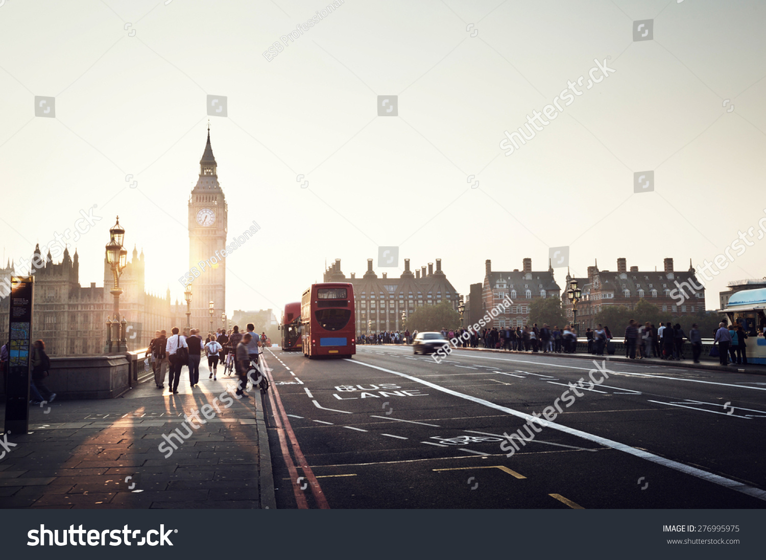 People On Westminster Bridge At Sunset, London, Uk Stock Photo ...