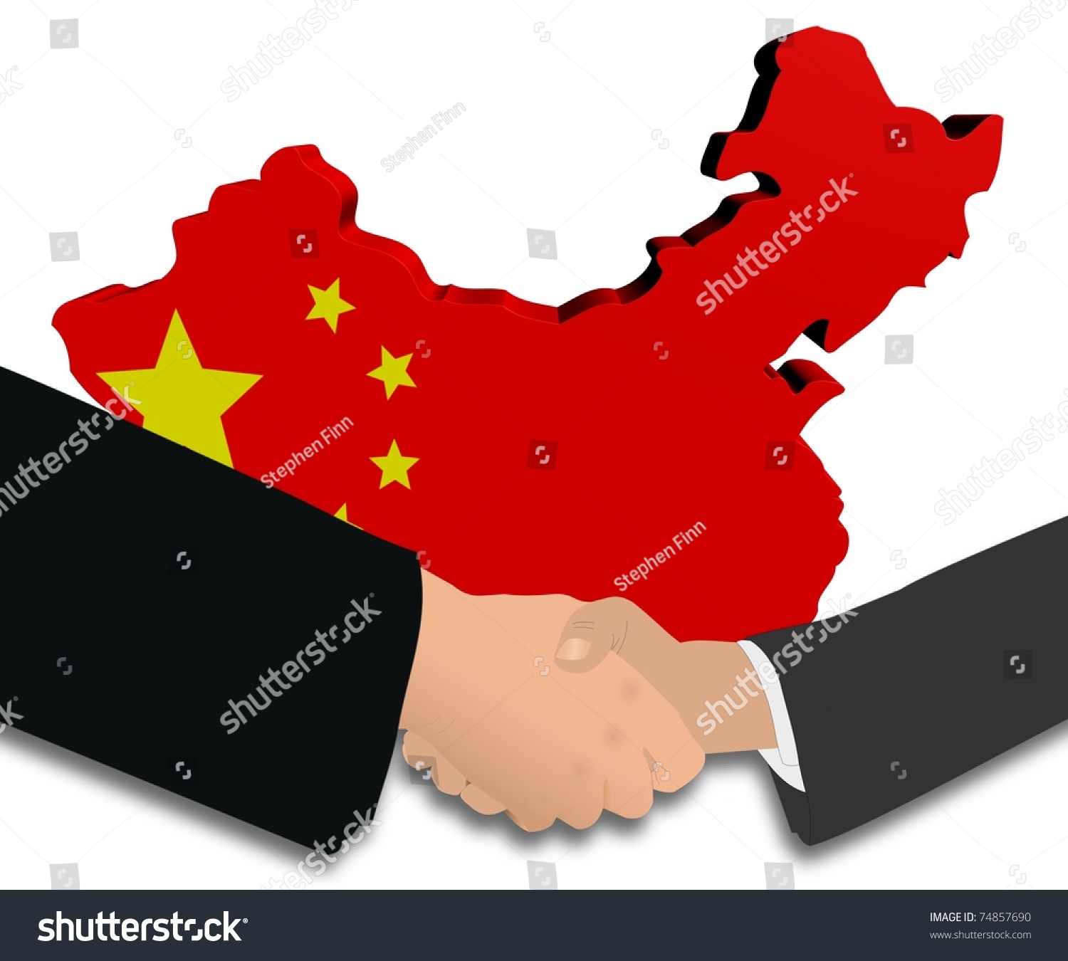 People Shaking Hands With China Map Flag Illustration - 74857690 ...