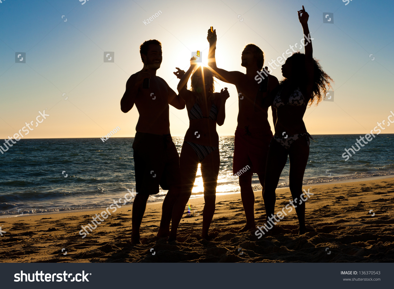 People Two Couples On Beach Having Stock Photo 136370543 - Shutterstock