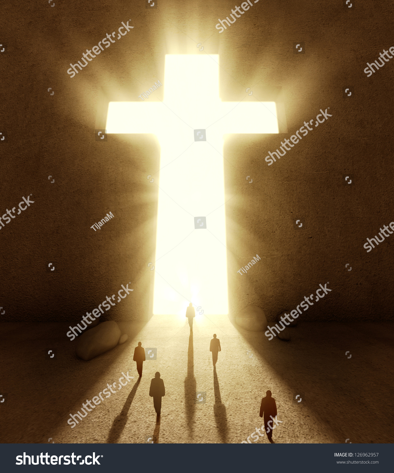 People Walking Towards A Huge Cross Passage Stock Photo 126962957 ...