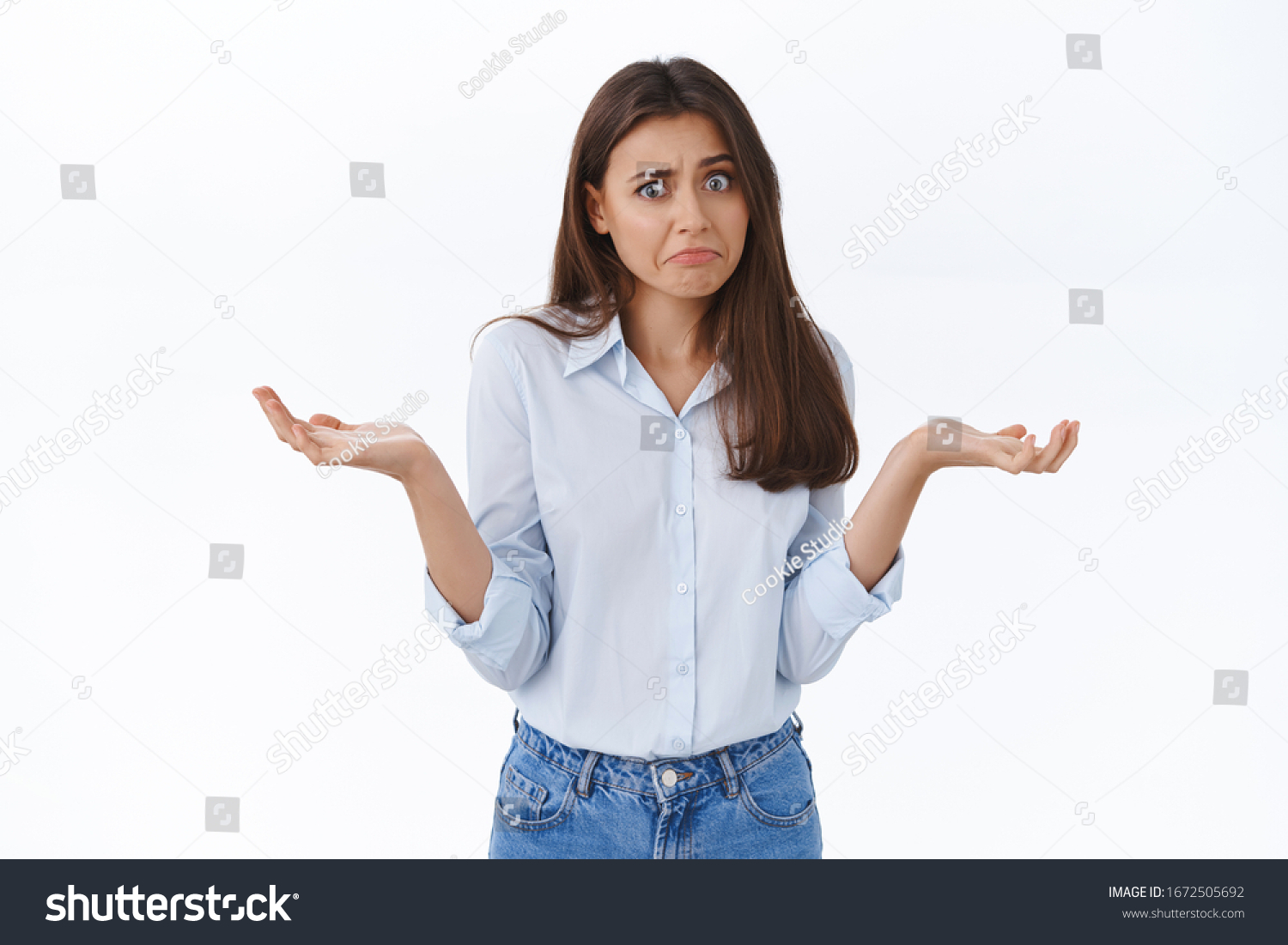 Perplexed Silly Young Worried Woman Dont Stock Photo 1672505692 ...