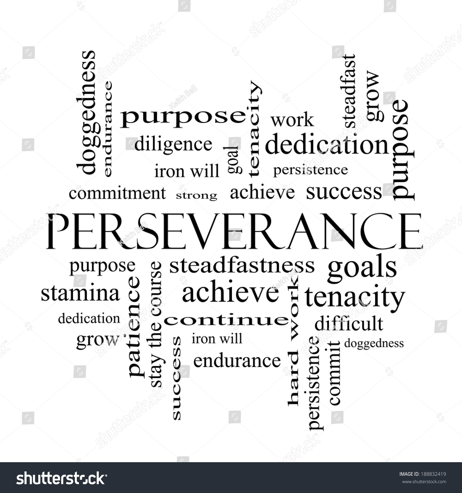 Perseverance Word Cloud Concept In Black And White With Great Terms ...